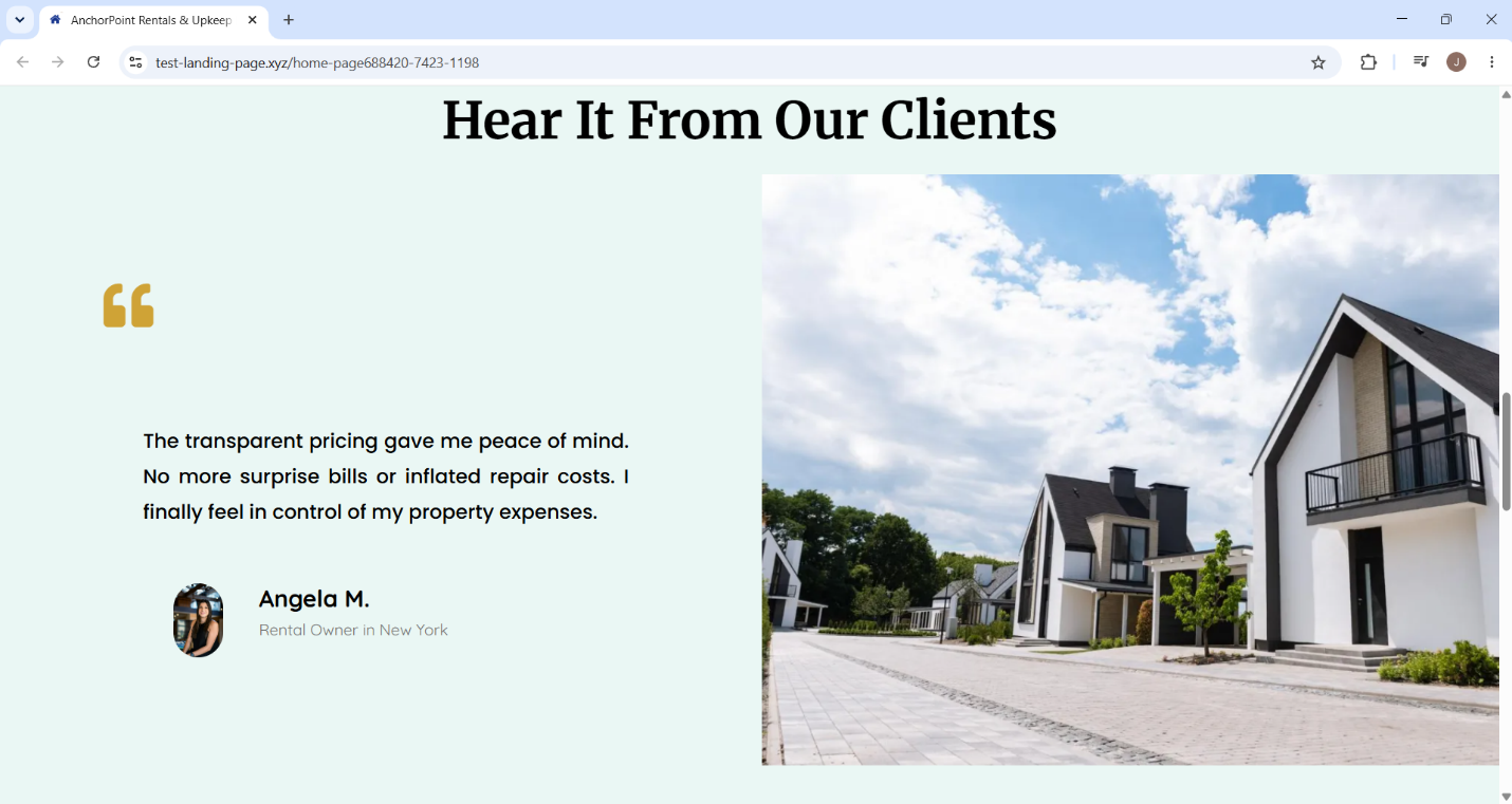 Maintenance plan customer testimonials section