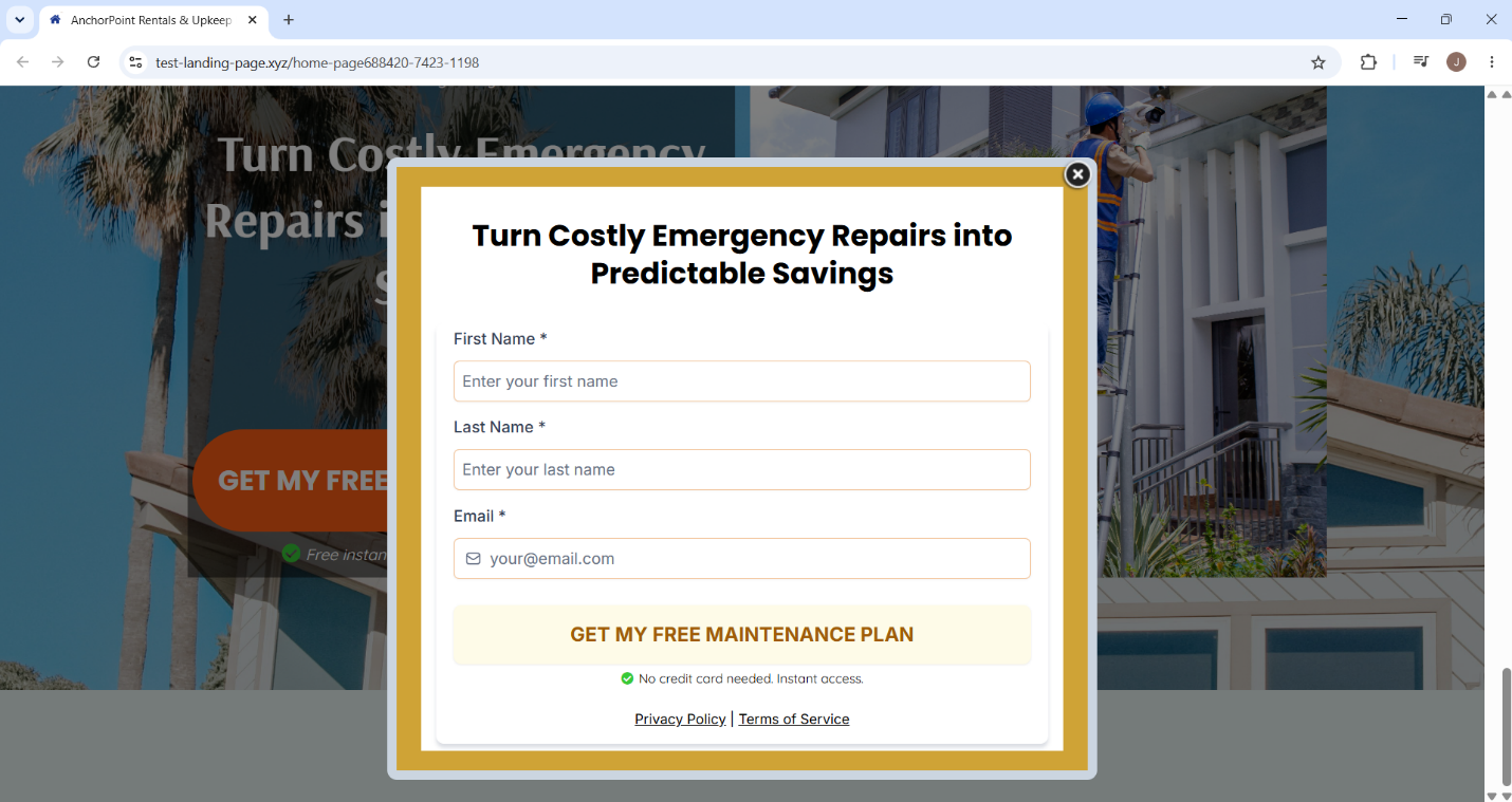 Maintenance plan sign-up form