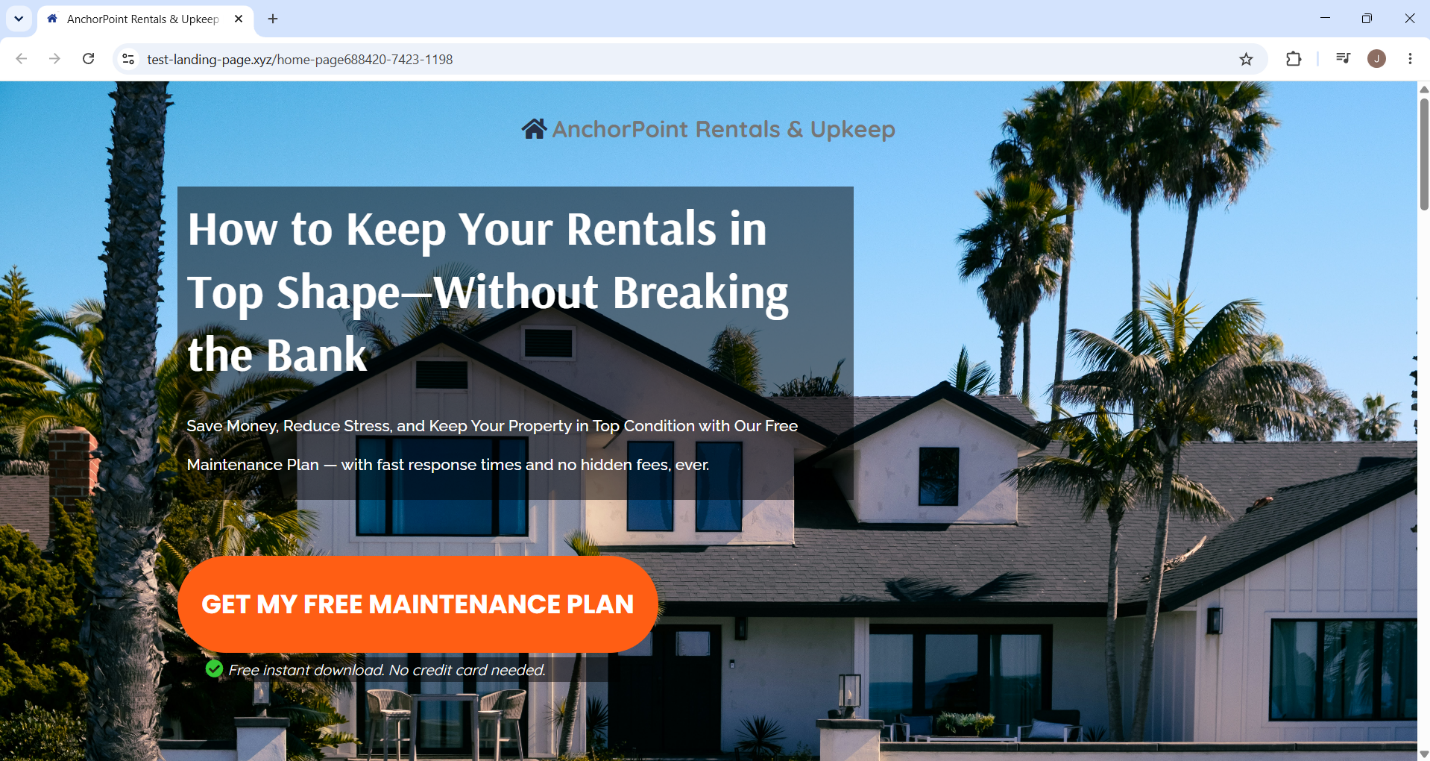 AnchorPoint maintenance-plan landing page hero