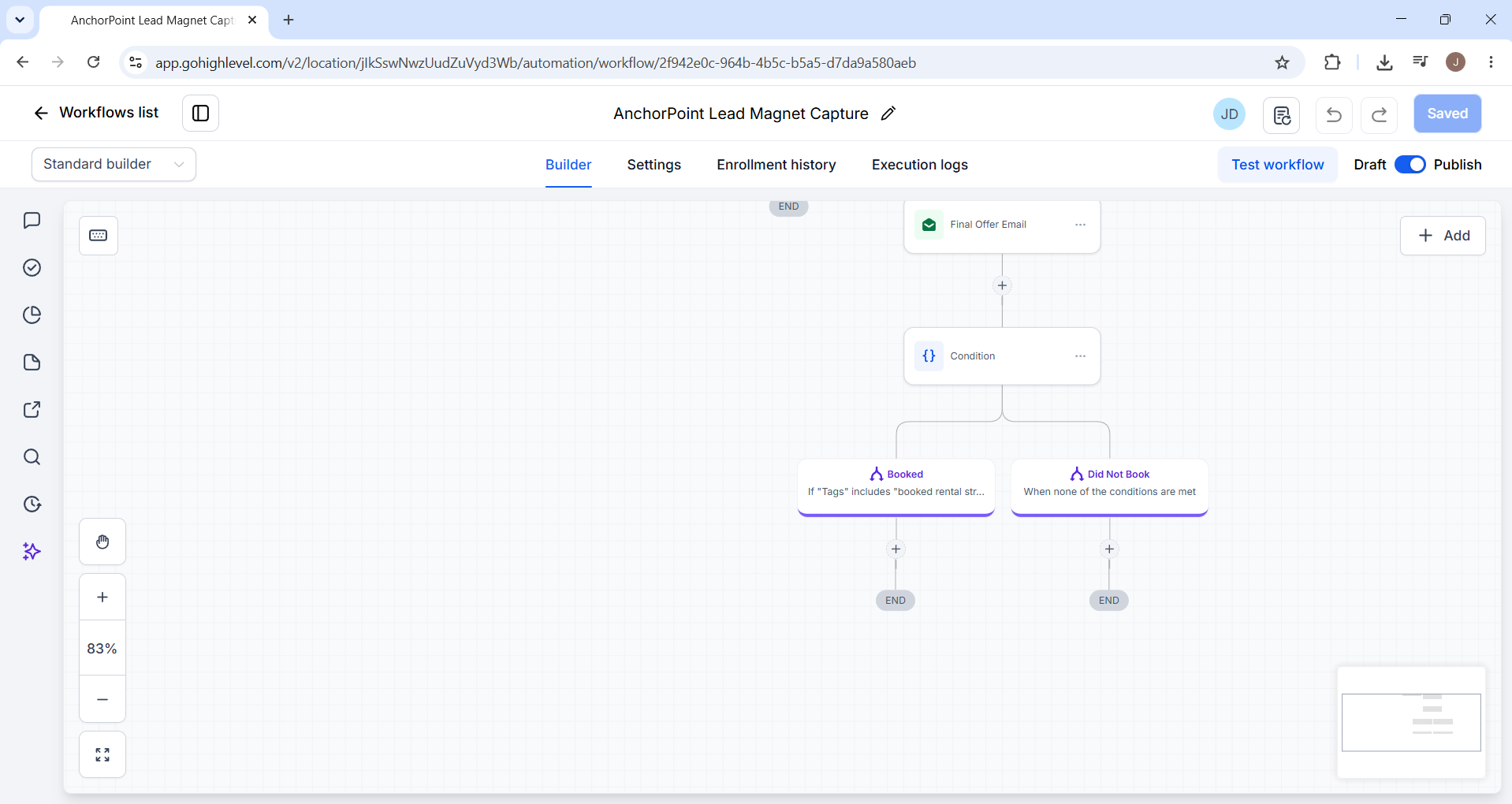 Final nurture email and booking-condition steps