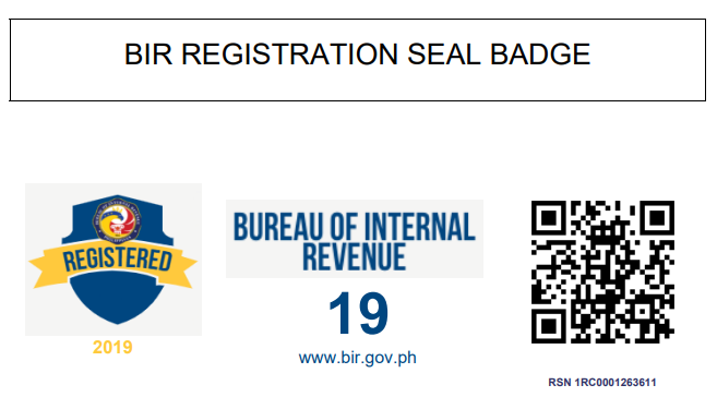 BIR Registration Seal Badge with complete registration QR code