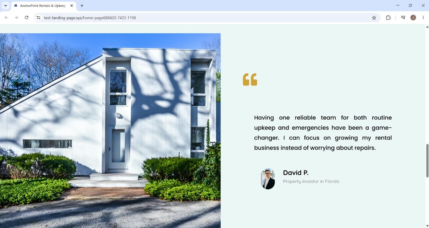 Second customer testimonial and property image